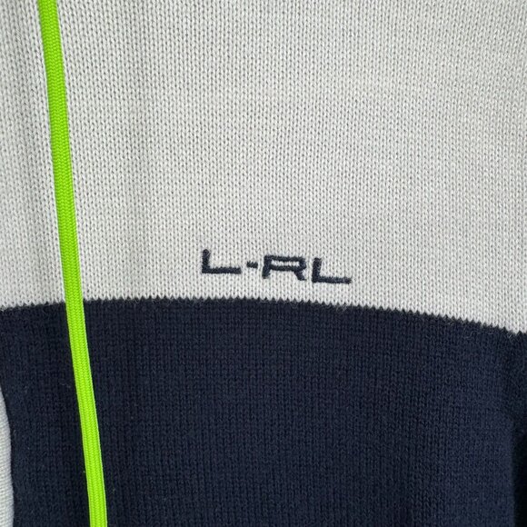 L-RL Lauren Active Full Zip Knit Hoodie Sweater Women's Medium‎ Blue/White - Picture 7 of 14
